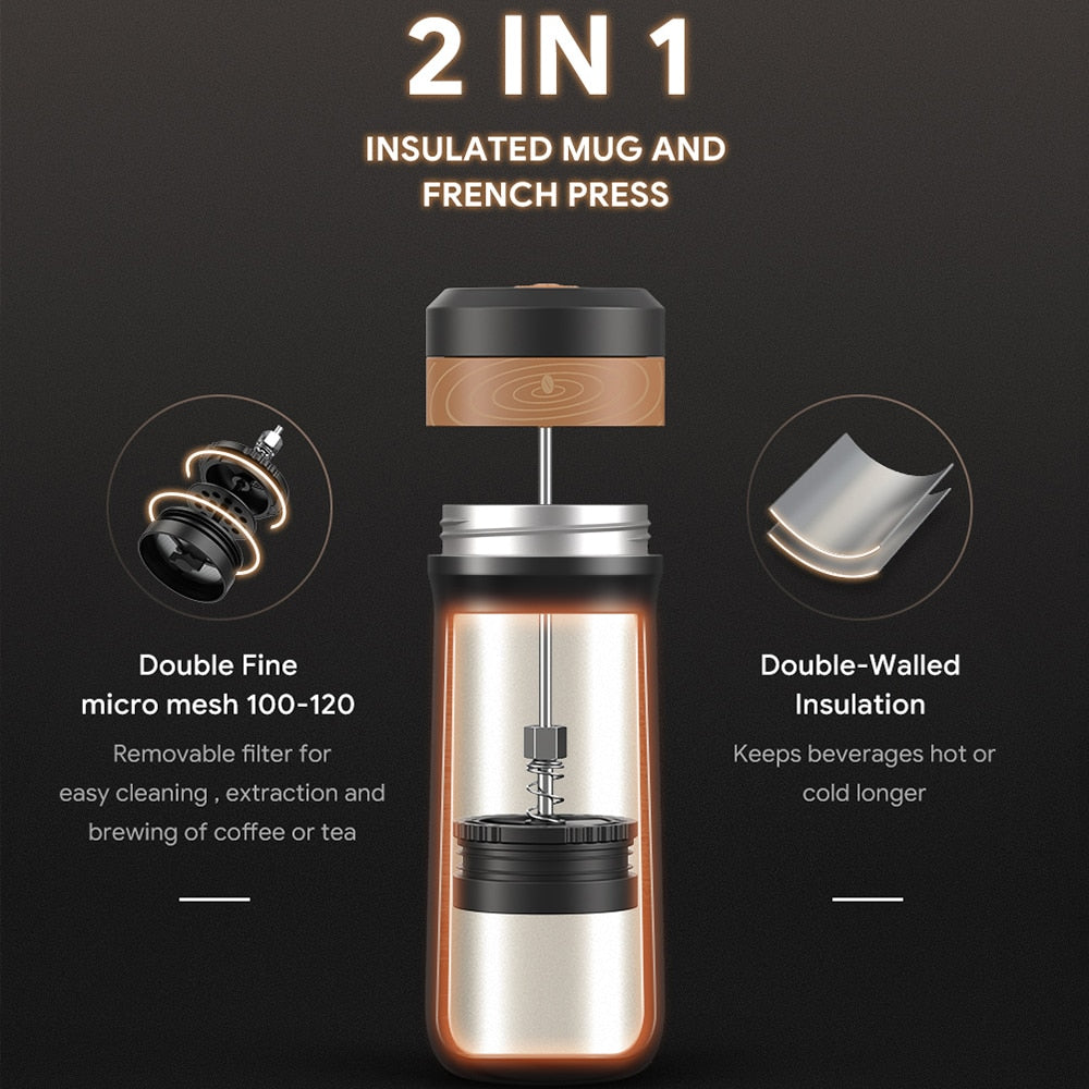 2 In 1 Portable Coffee Press and Travel Mug