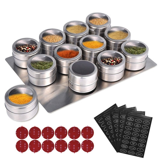Stainless Steel Magnetic Spice Jars With Wall Mounted Rack