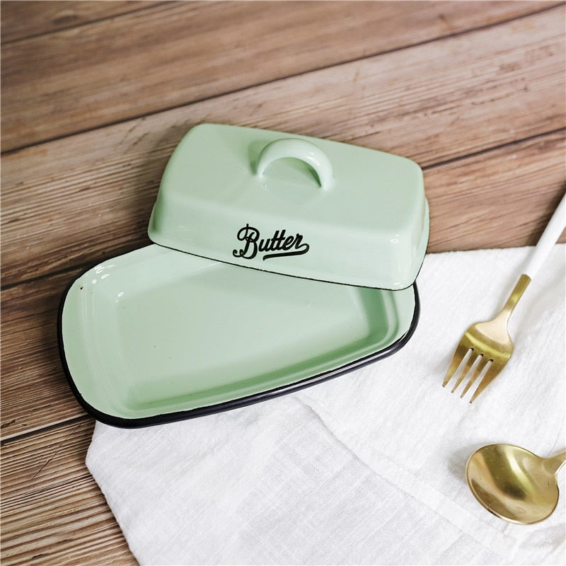 Retro Nostalgic Enamel With Lid Butter Box