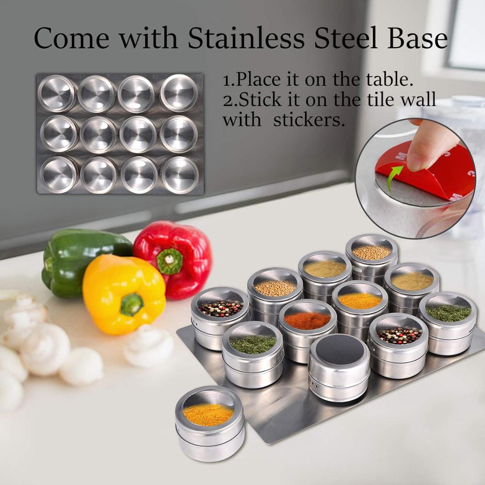 Stainless Steel Magnetic Spice Jars With Wall Mounted Rack