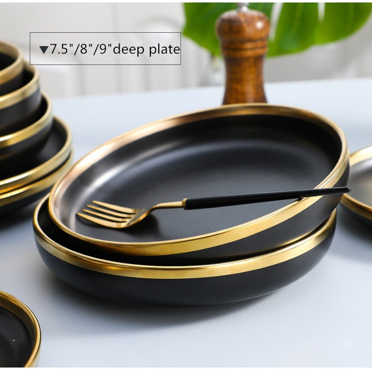 Elegant 6 Piece Gold Rim Porcelain Plate Set