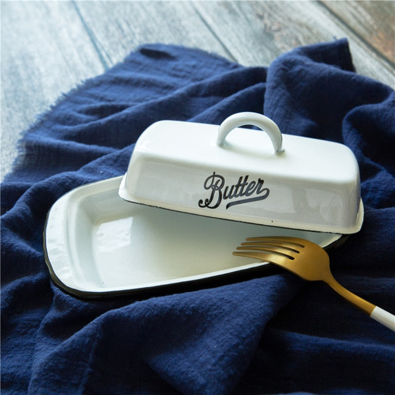 Retro Nostalgic Enamel With Lid Butter Box