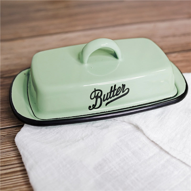 Retro Nostalgic Enamel With Lid Butter Box