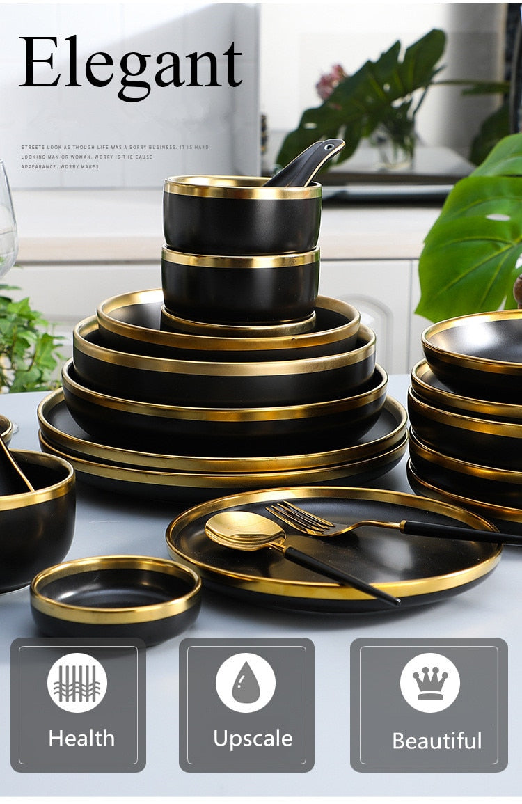 Elegant 6 Piece Gold Rim Porcelain Plate Set