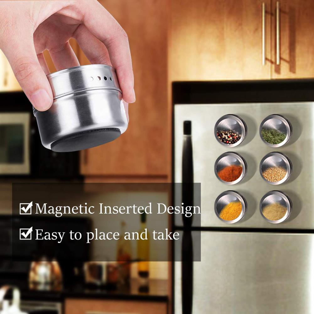 Stainless Steel Magnetic Spice Jars With Wall Mounted Rack