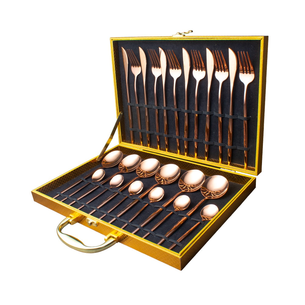 24 Piece Gold Silverware Set