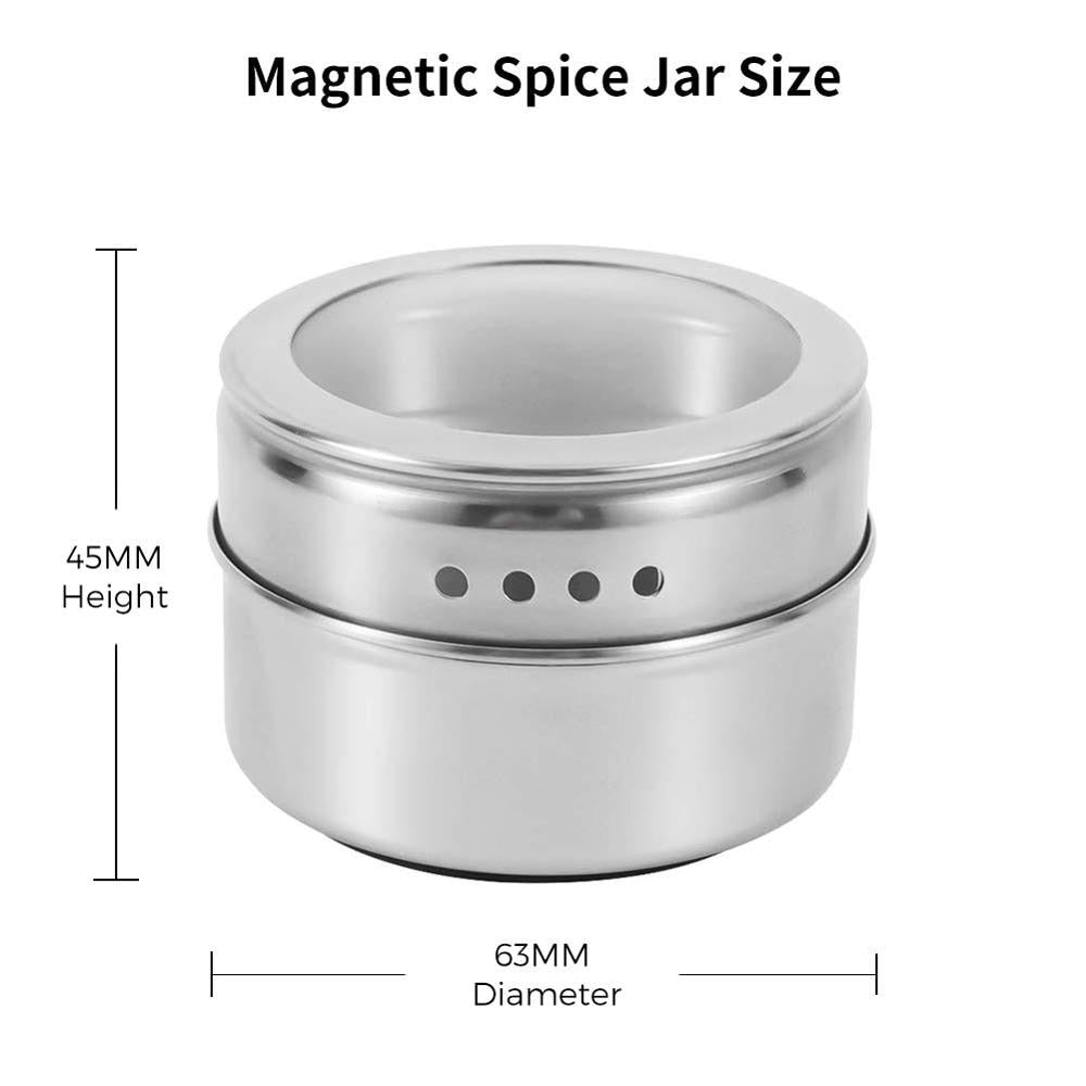 Stainless Steel Magnetic Spice Jars With Wall Mounted Rack