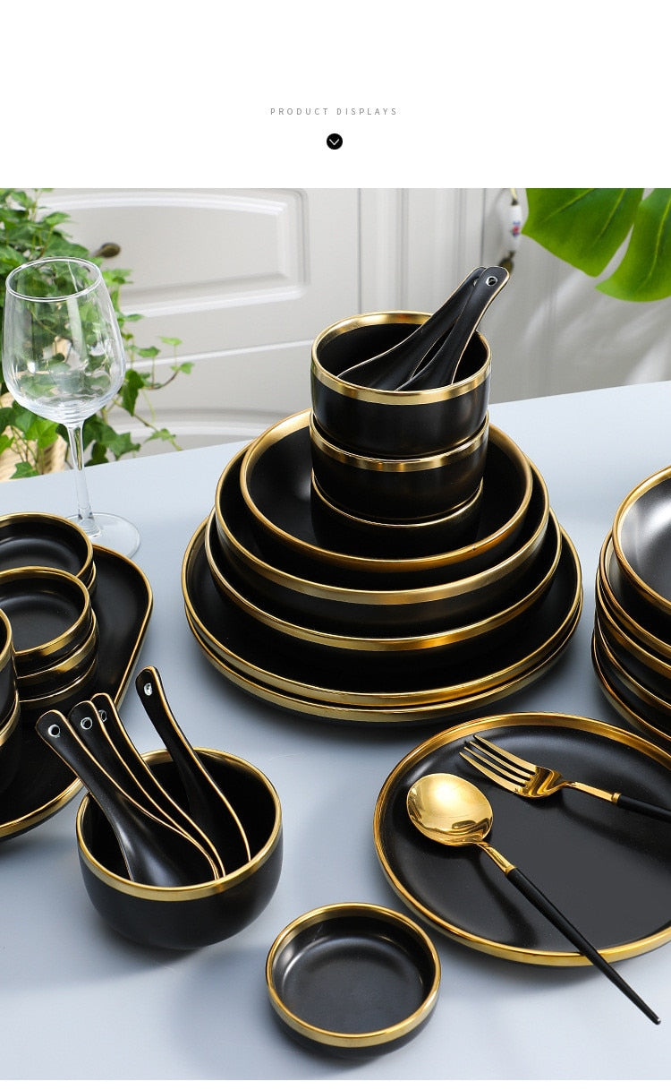 Elegant 6 Piece Gold Rim Porcelain Plate Set