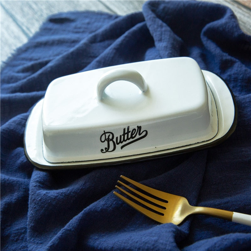 Retro Nostalgic Enamel With Lid Butter Box