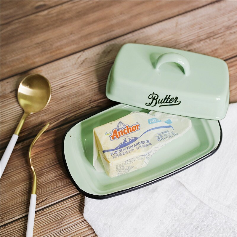 Retro Nostalgic Enamel With Lid Butter Box