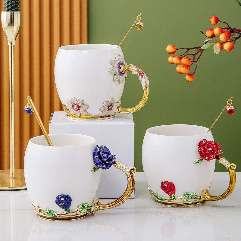 Elegant Floral Ceramic Tea/Coffee Mug