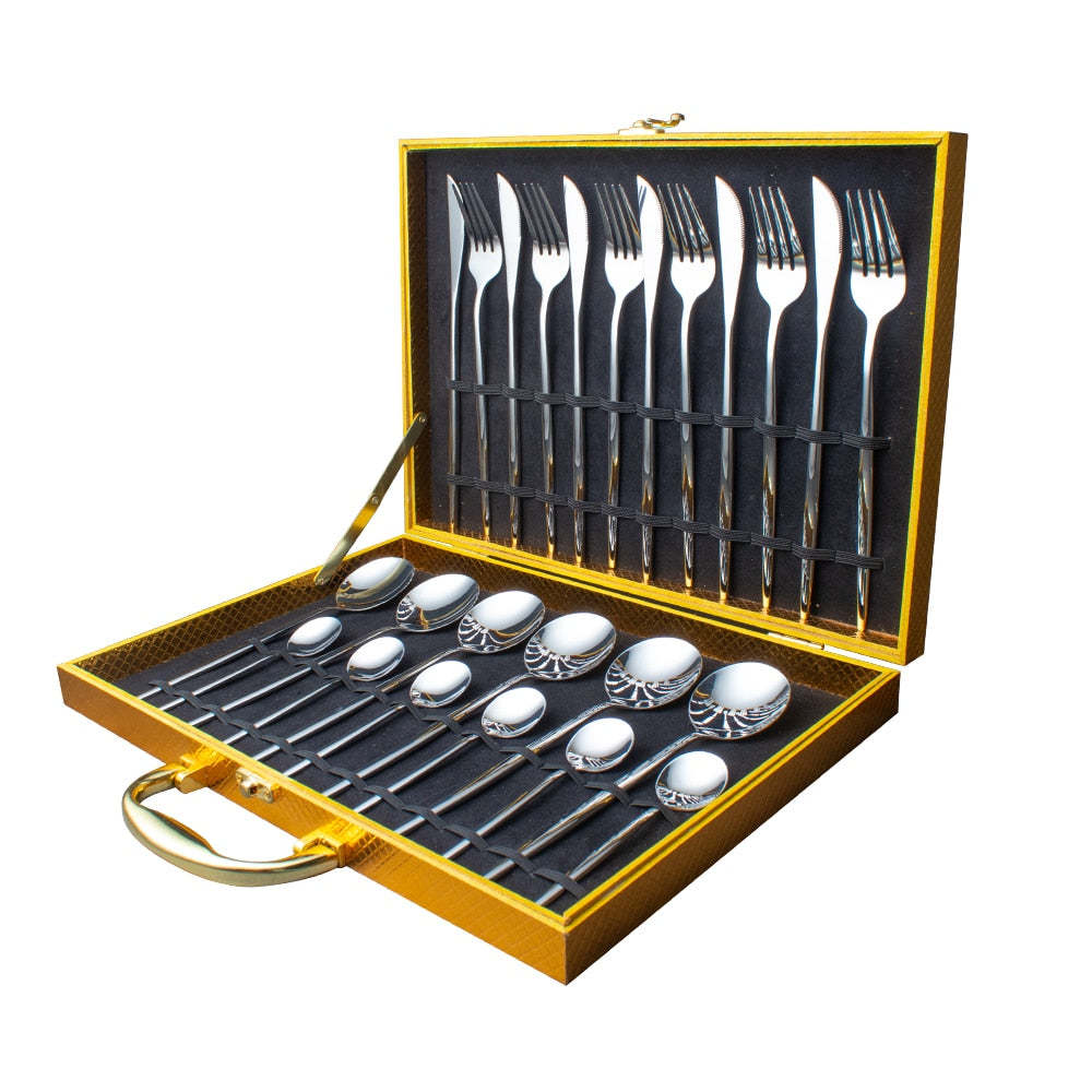 24 Piece Gold Silverware Set