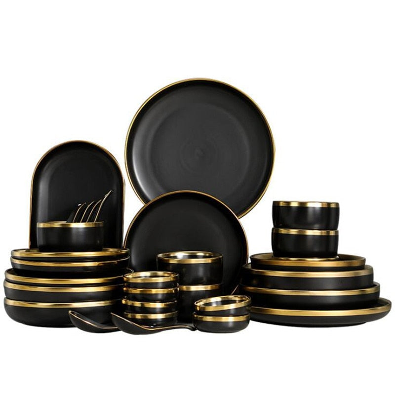 Elegant 6 Piece Gold Rim Porcelain Plate Set