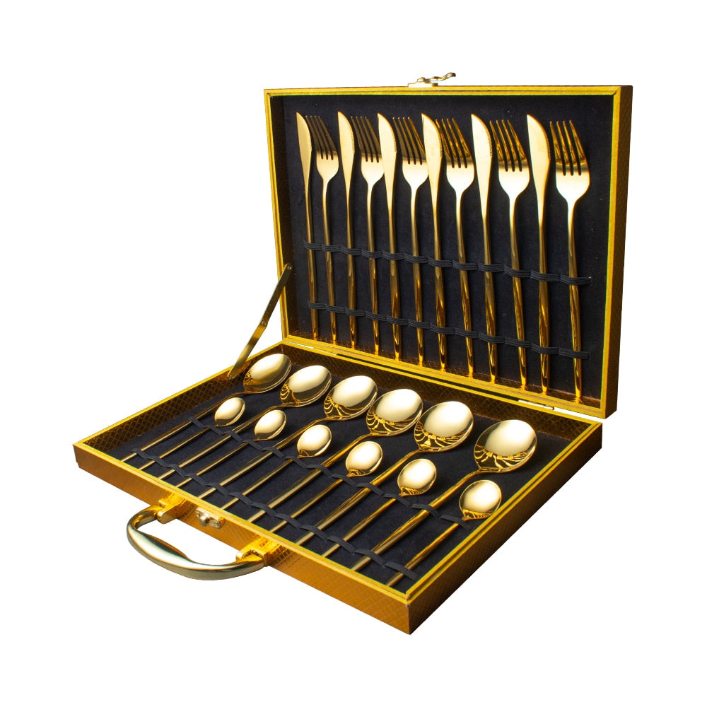 24 Piece Gold Silverware Set