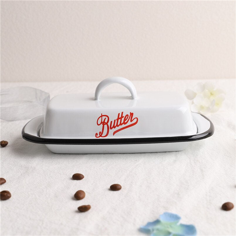 Retro Nostalgic Enamel With Lid Butter Box