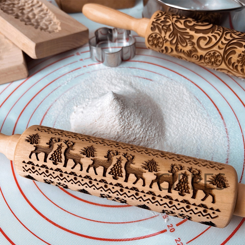 Christmas Embossing Rolling Pins With Patterns