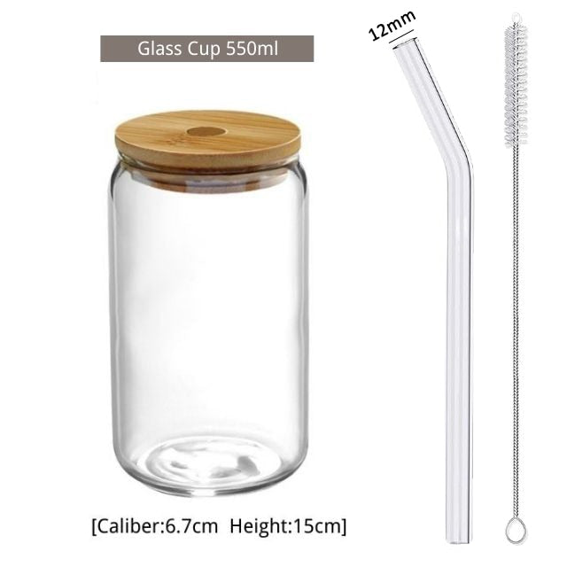 Glass Cup with Straws and Cork Style Lid