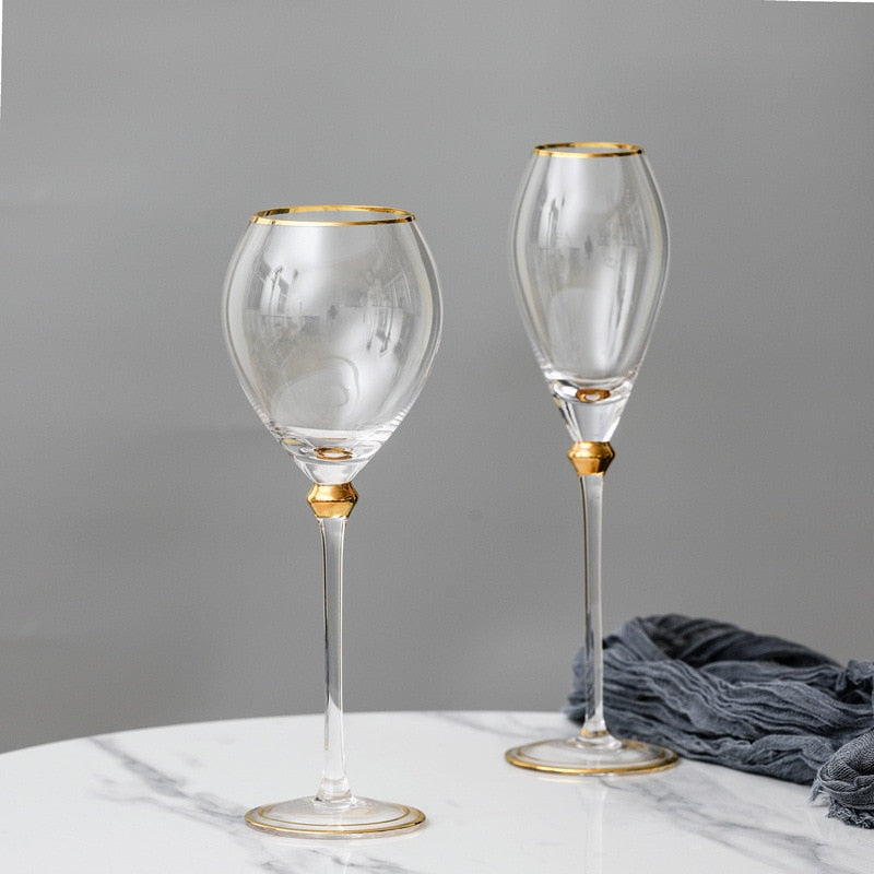 Retro Crystal Champagne and Wine Glasses