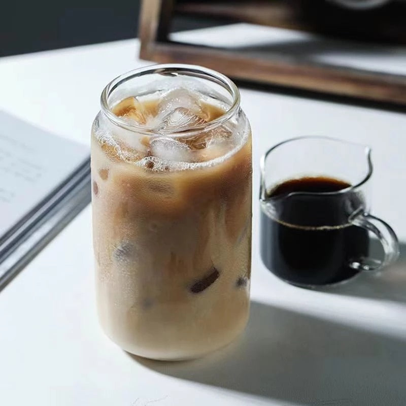 Glass Cup with Straws and Cork Style Lid