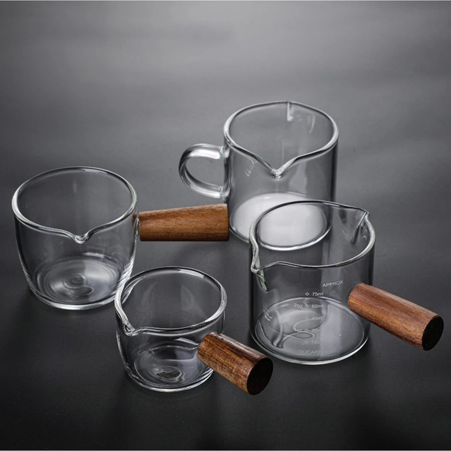 Wood Handle Glass Espresso Measuring Cup