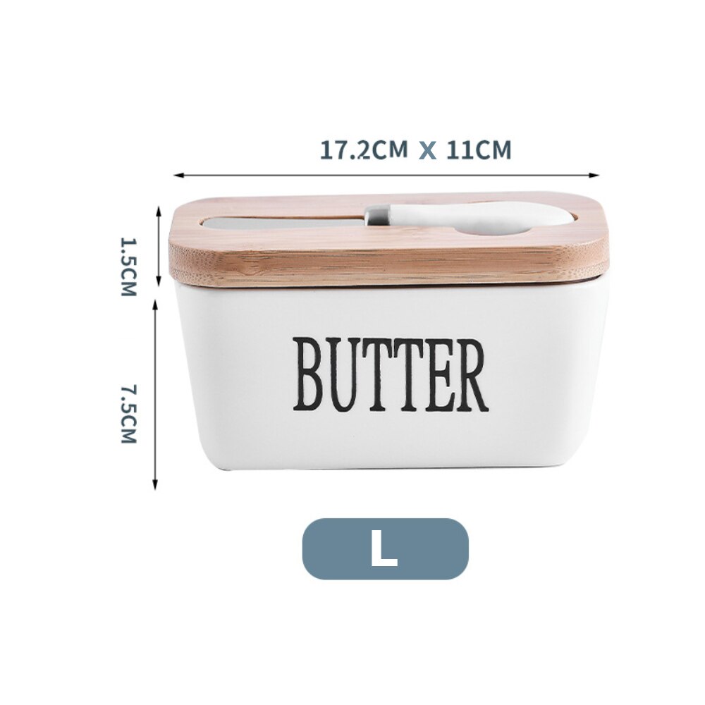 Ceramic Nordic Butter Sealing Box with Wooden Lid and Spoon