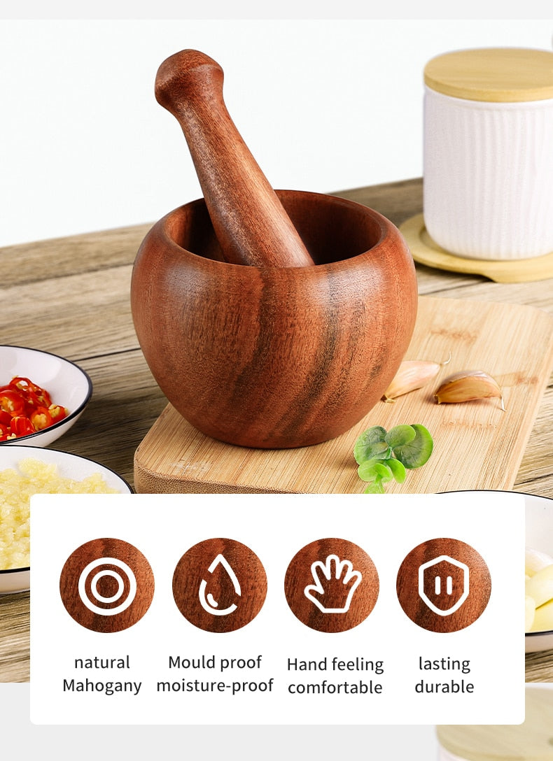 Bamboo Wood Mortar and Pestle Set