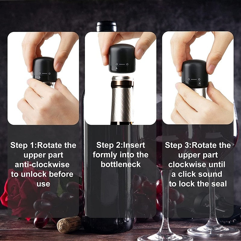 Vacuum Wine Stoppers Reusable & Wine Bottle Stoppers Champagne Sealer Cap Set Leak-proof