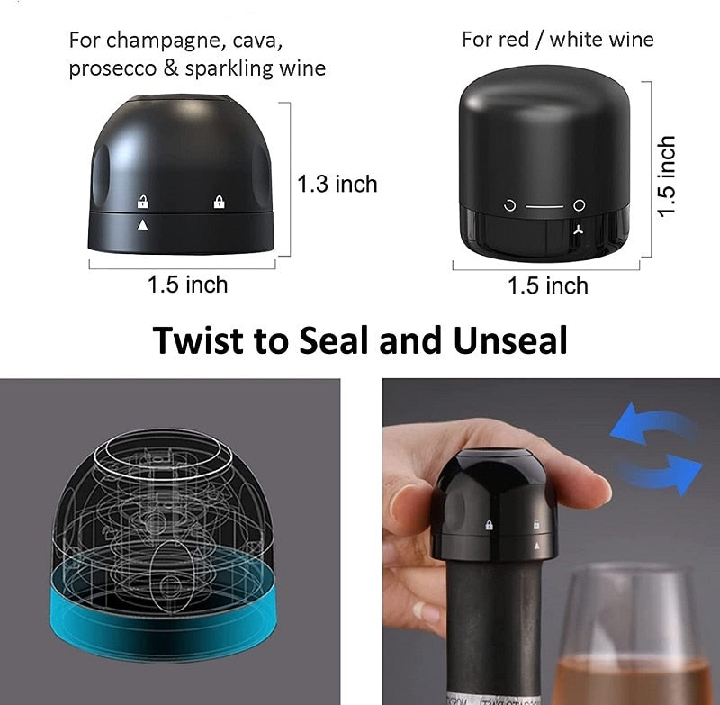 Vacuum Wine Stoppers Reusable & Wine Bottle Stoppers Champagne Sealer Cap Set Leak-proof